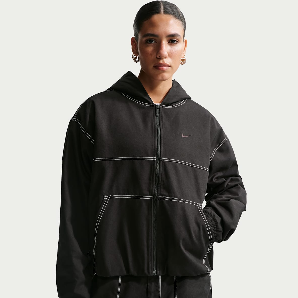 ジャケット・アウター NIKE Oversized Hooded Jacket XL Nike Winter Black Jacket Insulated Hooded Loose Oversized Coat